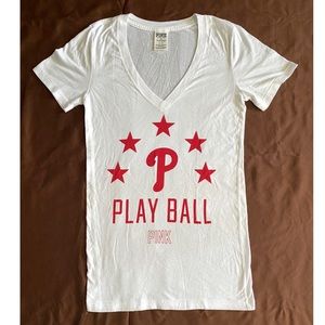 VS PINK White Play Ball Short Sleeve Shirt Size S